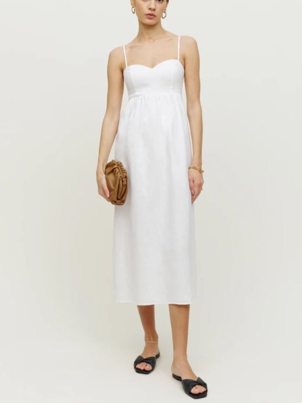 Reformation Odette White Linen Midi Dress Sz 10